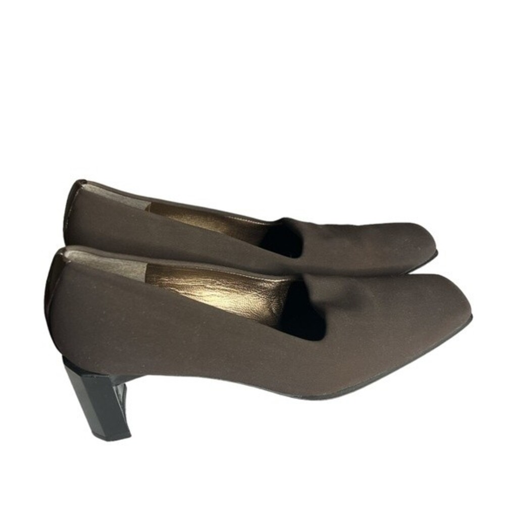 Stuart Weitzman Brown Block Heel Square Toe Pump … - image 2